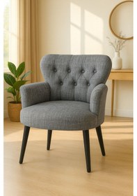 Resim Azra Mobilya Gri Keten Kumaş Tekli Koltuk Berjer - Cafe Koltuğu - Bekleme Koltuğu - Siyah Ayak Gri 