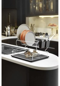 Resim 2 Katlı Beyaz Bulaşıklık Dayanıklı Paslanmaz Termoplastik Kaplama Bulaşık Sepeti, Tepsili, Tabak Ve Kaşık Kurutmalık - Beyaz - Siyah 