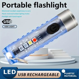 Resim 1 adet MACROCOSM LED Mini Fener USB Şarj Edilebilir Manyetik Kancalı, 8 Modlu 595 Lümen Parlak Işık, Yürüyüş Kamp Acil Durum İş Parti Aydınlatması için Taşınabilir Kompakt Tasarım, Şarj Edilebilir El Feneri, Kamp Temel Gereçleri, Dayanıklı Plastik Gövde 