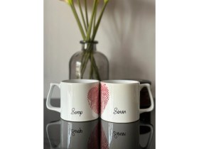 Resim Cupova Kişiye Özel Sevgililer Günü Parmak Izi Kalp Kupası Seti, Sevgiliye Hediye, Sevgililer Günü, Hediye 