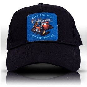 Resim Retro Hot Road Master Fileli Siyah Beyzbol Şapka Unisex Trucker Cap Çok Renkli 