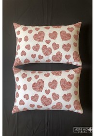 Resim More Home Kapaklı Yastık Kılıfı 2 Adet 50 X 70 Cm Beyaz Kırmızı Kalp Desenli Beyaz - Kırmızı 