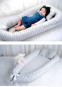 Resim Bebek Yatak Ve Ortopedik Yastigi Gri Minik Yildiz Ve Zikzak 