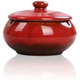 Resim Kapaklı Seramik Küllük, Rüzgar Geçirmez, Retro Çin Tarzı, Siyah Kırmızı 