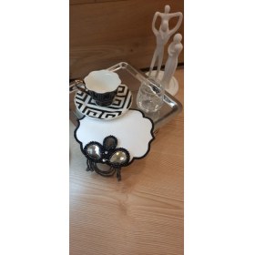 Resim 2 Adet Siyah / Gri Boncuklu Kokteyl Peçete, Servis Mendili, Servis Peçetesi 