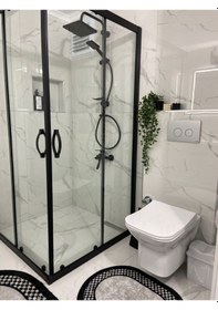 Resim Teknesiz Dikdörtgen Cam Duşakabin Siyah Profilli Sp107 Siyah 