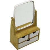 Resim 3 Çekmeceli Bambu Ahşap STANDLI=9X9.5X18X21.5CM Makyaj AYNASI=15X18CM Takılık 2+1 Organizer (4915) 