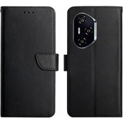 Resim Honor 400 Pro 5g Global Kılıf Hakiki İnek Deri Telefon Kılıfı Nappa Doku - Siyah Siyah 