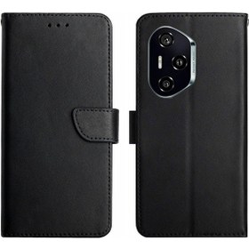 Resim Honor 400 Pro 5g Global Kılıf Hakiki İnek Deri Telefon Kılıfı Nappa Doku - Siyah Siyah 