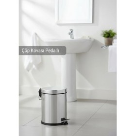 Resim Jet's Home Pedallı Banyo ve Mutfak Çöp Kovası 5 Litre - Krom Metalik Gri Lüks Çöp Kutusu İç Kovalı 