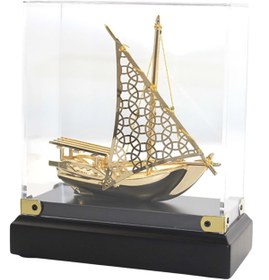 Resim Dünyadan Hediyeler Pirinç Yelkenli Gemi Altın Kaplama Katar Dhow Teknesi Kutulu No.3 