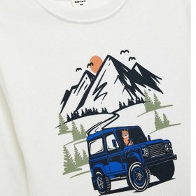 Resim Koton Erkek Bebek Pamuklu Uzun Kollu Bisiklet Yaka Baskılı Sweatshirt Ekru 