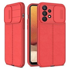 Resim Smcase Samsung Galaxy A13 4g Kılıf Lensi Kamera Korumalı Deri Dokulu Silikon Kırmızı 