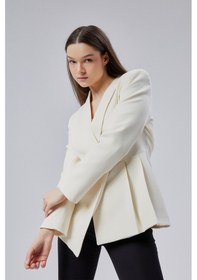 Resim Ekru Regular Fit Pile Detaylı Blazer Ceket Ekru 