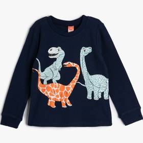 Resim Erkek Bebek Dinozorlu Tişört Uzun Kollu Bisiklet Yaka Pamuklu 