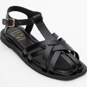 Resim Luvi Shoes Andres Siyah Hakiki Deri Kadın Sandalet Siyah 