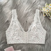 Resim Kadınların Çiçek Desenli Dantel Detaylı Ön Beş Sıra Düğme Tasarımı Moda Rahat Sütyen 