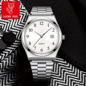 Resim LUCKYFOX Kuvars Takvim Saati, Vintage Minimalist Yuvarlak Çizgili Paslanmaz Çelik Bileklik, Batarya ile Çalışır, Günlük Seyahatler, İş Aktiviteleri, Tatil Hediyeleri, Doğum Günü, Sevgililer Günü Hediyeleri için İdeal 