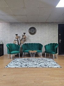 Resim Zafir Papatya Çay Seti Koltuk Takımı Beyaz Boyalı Sivriltme Ayak, Balkon, Salon, Ofis, Cafe Koltuk Takımı Yeşil 