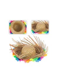 Resim Mey İthalat Naturel Renk Püsküllü Örme Hasır Hawaii Luau Aloha Şapka 13x36 Cm 