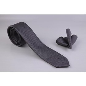 Resim Demfashion Özel Desenli Kravat Mendil Seti - Gri (533049069) Gri 
