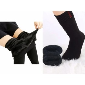 Resim Kadın Siyah Tam Peluşlu Kışlık Esnek Tayt Kalın Termal Çorap Hediyedir 
