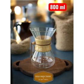 Resim PremiumPort Ahşap Tutacaklı Chemex 800 Ml, Şık ve Dayanıklı Kahve Demleme Aracı 