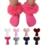 Resim Kızlar için 1 çift pembe tüylü volanlı diz ekmek çorabı - Polyester Karışımı, Örgü Kumaş, Tüm Mevsimler İçin Giyim, Elde Yıkanabilir, Prenses Stili, Tüm Mevsimler Çorabı|Oyuncağız Tasarımı|Esnek Kumaş 