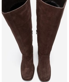 Resim Luvi Shoes Fros Kahverengi Süet Hakiki Deri Kadın Kalın Topuklu Çizme Kahverengi 