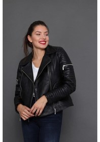 Resim Hakiki Deri Siyah Işlemeli Mıchaels Kadın Ceket Siyah 