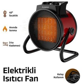 Resim Auhma At1h Elektrikli Isıtıcı Fan Kırmızı 3000w Hızlı Isınma, 3 Kademeli Ayar, Sessiz Ptc Isıtma T 