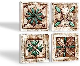 Resim Fas Desenli Vintage Taş Bardak Altlığı Seti - 4 Parça - Dekoratif, Rustik Mutfak Aksesuarı, 10x10 cm, Kaydırmaz Tabanlı, Şık ve Dayanıklı SC145 