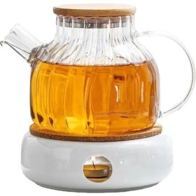 Resim Mediterian Bambu Zarafeti, Balık Sırtı,dilimli Model 1000 ml Süzgeçli Cam Demlik Bitki Çayları ,borosilikat 