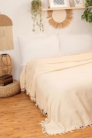 Resim %100 Pamuklu Çift Kişilik Pike, Koltuk Örtüsü, Çok Amaçlı Örtü 240x260 (Natural) 