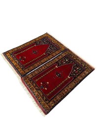 Resim El Dokuma Çift Sıfır Eski Yahyalı Namazlık Kök Boya %100 Yün Seccade Kırmızı 