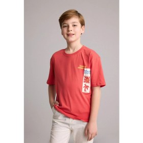 Resim DeFacto Oversize Bisiklet Yaka Safari Baskılı Kısa Kollu Tişört Erkek Çocuk H7081A826SM 