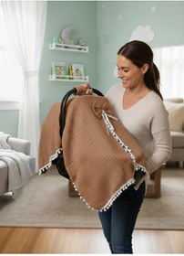 Resim Örgülü Keten Puset Örtüsü - Yeşil Renk Ponponlu Bebek Taşıma Örtüsü Bordo 