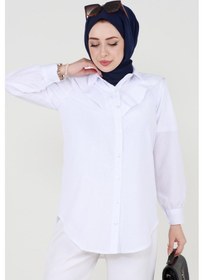 Resim Sevitli Yakası Kat Detaylı Poplin Tunik-beyaz-3520-beyaz Beyaz 