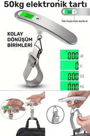 Resim İndirimKap Taşınabilir LCD Dijital Bagaj Terazisi 50kg/110lbs Asma Çelik Kancalı - Çanta Valiz Tartı Cihazı 