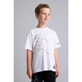 Resim DeFacto %100 Pamuk PlayStation Lisanslı Regular Fit 2'li Beyaz Pijama Takımı Erkek Çocuk H8202A826HS 