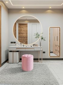 Resim Chester Puf- Kapitoneli Puf - Yuvarlak Puf Makyaj Masası Pufu - Dekoratif Ayak Uzatma Pufu Pembe 