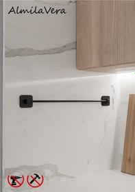 Resim Siyah Kare Yapışkanlı Uzun Havluluk Havlu Askısı Siyah 