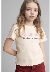 Resim Defacto Slım Fıt Desenli Fitilli Kaşkorse Ekru Kız Çocuk T-shirt B6689a8/er98 Ekru 