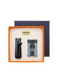 Resim Lubinski Metal Gri Puro Seti 1 Torch Çakmak, 60 Ring V-cut Puro Kesici 8084at 