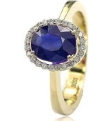 Resim Oval Safirli Pırlantalı Yüzük - 14 Ayar (518571567) 