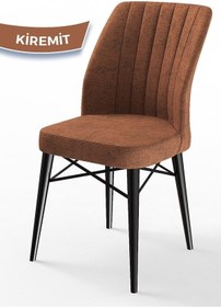 Resim Canisa Flex Serisi, Üst Kalite Mutfak Sandalyesi, 8 Adet Kiremit Sandalye, Gürgen Siyah Ahşap Ayak Turuncu 