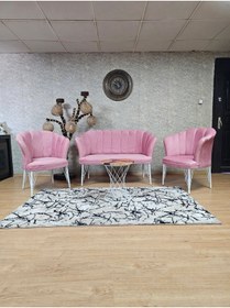 Resim ZAFİR Beyaz Boyalı Tel Ayak Papatya Çay Seti Koltuk Takımı , Balkon, Salon, Ofis, Cafe Koltuk Takımı 