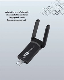 Resim Yüksek Hızlı 1200 Mbps Çift Bant Usb Wifi Adaptör - Güçlü Sinyal, Geniş Uyumluluk 
