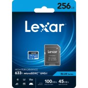 Resim Lexar LSDMI256BBEU633A 256GB 633X microSDXC UHS-I 100Mb/sn Read 45Mb/sn Write + SD Adaptor U3 A1 4K Class10 Hafıza Kartı 