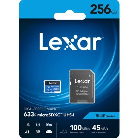 Resim Lexar LSDMI256BBEU633A 256GB 633X microSDXC UHS-I 100Mb/sn Read 45Mb/sn Write + SD Adaptor U3 A1 4K Class10 Hafıza Kartı 